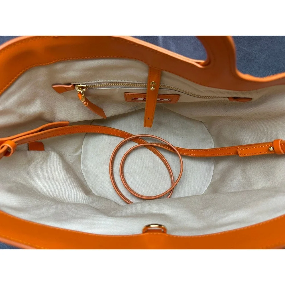 Marni Tropicalia Basket bag 2WAY Shoulder‎ Orange Raffia Leather Tote Used